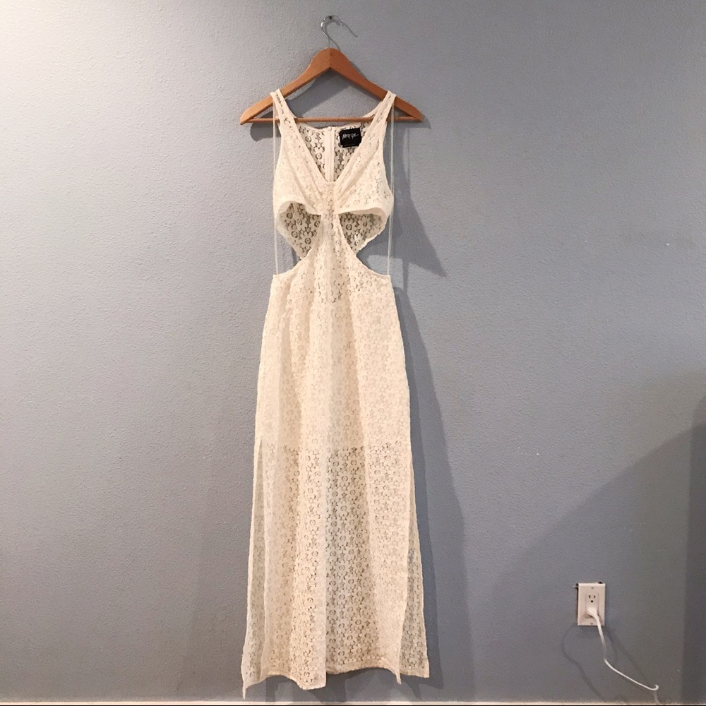 Nasty Gal White Lace Maxi Dress with Cutouts